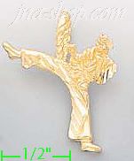 14K Gold Karate Kick Dia-Cut Charm Pendant - Click Image to Close