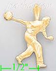 14K Gold Bowler Bowling Ball Dia-Cut Charm Pendant - Click Image to Close