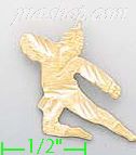14K Gold Karate Air Kick Dia-Cut Charm Pendant - Click Image to Close