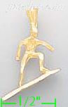 14K Gold Surfer Surfing Dia-Cut Charm Pendant - Click Image to Close