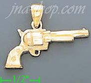 14K Gold Pistol Revolver Dia-Cut Charm Pendant - Click Image to Close