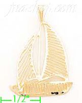 14K Gold Sailboat Dia-Cut Charm Pendant - Click Image to Close