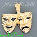 14K Gold Comedy & Tragedy Masks Dia-Cut Charm Pendant - Click Image to Close