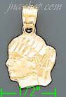 14K Gold Girl Face Dia-Cut Charm Pendant - Click Image to Close