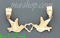 14K Gold Doves Holding Heart Dia-Cut Charm Pendant - Click Image to Close