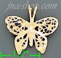 14K Gold Filigree Butterfly Dia-Cut Charm Pendant - Click Image to Close