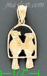 14K Gold Lovebirds on Swing Dia-Cut Charm Pendant - Click Image to Close