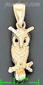 14K Gold Owl on Branch Dia-Cut Charm Pendant - Click Image to Close