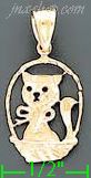 14K Gold Cat in Basket Dia-Cut Charm Pendant - Click Image to Close