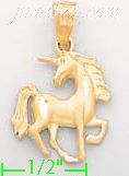 14K Gold Unicorn Animal Sand Polished Dia-Cut Charm Pendant - Click Image to Close