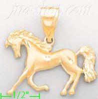 14K Gold Prancing Animal Sand Polished Dia-Cut Charm Pendant - Click Image to Close
