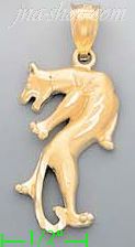 14K Gold Panther Animal Sand Polished Dia-Cut Charm Pendant - Click Image to Close