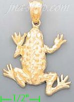 14K Gold Frog Toad Animal Sand Polished Dia-Cut Charm Pendant - Click Image to Close