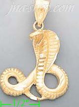 14K Gold Snake Cobra Animal Sand Polished Dia-Cut Charm Pendant - Click Image to Close