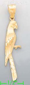 14K Gold Parrot Animal Sand Polished Dia-Cut Charm Pendant - Click Image to Close