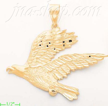 14K Gold Eagle in Flight Animal Sand Polished Dia-Cut Charm Pend - Click Image to Close