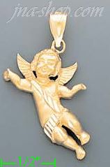 14K Gold Cherub Sand Polished Dia-Cut Charm Pendant - Click Image to Close