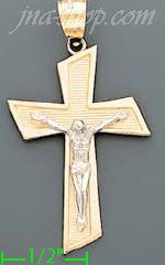 14K Gold Crucifix Cross Sand Polished Dia-Cut Charm Pendant - Click Image to Close