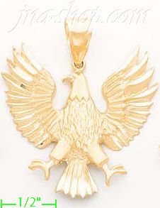 14K Gold Eagle Shield Pose Animal Sand Polished Dia-Cut Charm Pe - Click Image to Close