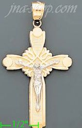 14K Gold Crucifix Cross Sand Polished Dia-Cut Charm Pendant - Click Image to Close