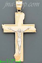 14K Gold Crucifix Cross Sand Polished Dia-Cut Charm Pendant - Click Image to Close