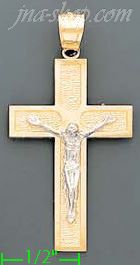 14K Gold Crucifix Cross Sand Polished Dia-Cut Charm Pendant - Click Image to Close