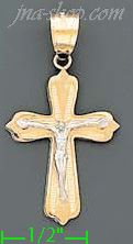 14K Gold Crucifix Cross Sand Polished Dia-Cut Charm Pendant - Click Image to Close