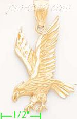 14K Gold Striking Eagle Animal Sand Polished Dia-Cut Charm Penda - Click Image to Close