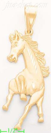14K Gold Running Horse Animal Sand Polished Dia-Cut Charm Pendan - Click Image to Close