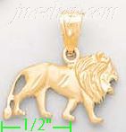 14K Gold Lion Animal Sand Polished Dia-Cut Charm Pendant - Click Image to Close