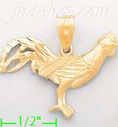 14K Gold Rooster Animal Sand Polished Dia-Cut Charm Pendant - Click Image to Close