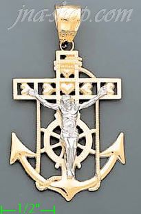 14K Gold Crucifix Cross High Polish Anchor Charm Pendant - Click Image to Close