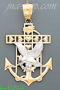 14K Gold Striking Eagle High Polish Anchor Charm Pendant - Click Image to Close