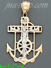 14K Gold Crucifix Cross High Polish Anchor Charm Pendant - Click Image to Close