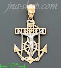 14K Gold Crucifix Cross High Polish Anchor Charm Pendant - Click Image to Close