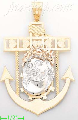 14K Gold Jesus Christ High Polish Anchor Charm Pendant - Click Image to Close