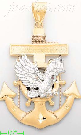 14K Gold Striking Eagle High Polish Anchor Charm Pendant - Click Image to Close