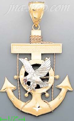 14K Gold Striking Eagle High Polish Anchor Charm Pendant - Click Image to Close