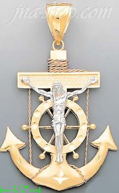 14K Gold Crucifix Cross High Polish Anchor Charm Pendant - Click Image to Close