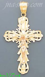 14K Gold Crucifix 3Color Dia-Cut Cross Charm Pendant - Click Image to Close