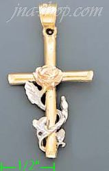 14K Gold Rose Wrapped 3Color Dia-Cut Cross Charm Pendant - Click Image to Close