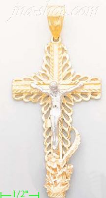 14K Gold Crucifix 3Color Dia-Cut Cross Charm Pendant - Click Image to Close