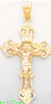 14K Gold Crucifix 3Color Dia-Cut Cross Charm Pendant - Click Image to Close