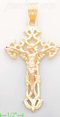 14K Gold Crucifix 3Color Dia-Cut Cross Charm Pendant - Click Image to Close