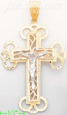 14K Gold Crucifix 3Color Dia-Cut Cross Charm Pendant - Click Image to Close