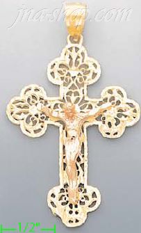 14K Gold Crucifix 3Color Dia-Cut Cross Charm Pendant - Click Image to Close