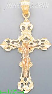 14K Gold Crucifix 3Color Dia-Cut Cross Charm Pendant - Click Image to Close