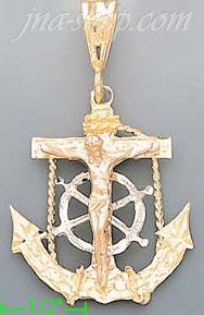 14K Gold Crucifix Cross Anchor 3Color Dia-Cut Charm Pendant - Click Image to Close