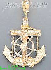 14K Gold Crucifix Cross Anchor 3Color Dia-Cut Charm Pendant - Click Image to Close