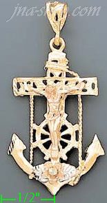 14K Gold Crucifix Cross Anchor 3Color Dia-Cut Charm Pendant - Click Image to Close